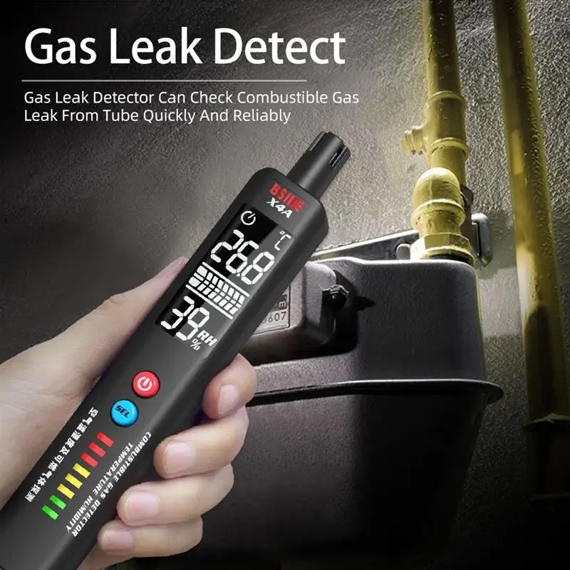 

BSIDE X4A Portable Gas Leak Detector Handheld Natural Gas Methane Butane Sniffer Temperature and Humidity Tester LCD Display