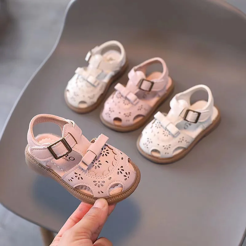 Congme 0-4Yrs Baby Girls Sandals Summer Fashion Korean Style Toddler Kids Flat Shoes  Anti-slip Bow Princess Shoes