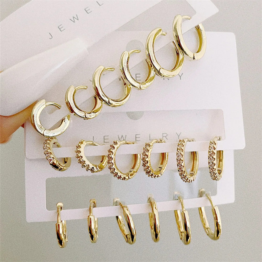 

6Pcs Minimalist Metal Gold Color Hoop Earrings Set For Women Girl Simple Punk Crystal Circle Earring Fashion Jewelry Accesseries