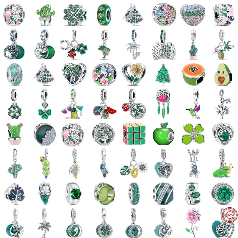 Стерлингового Серебра 925 зеленые листья кокосовая пальма четырехлистный клевер