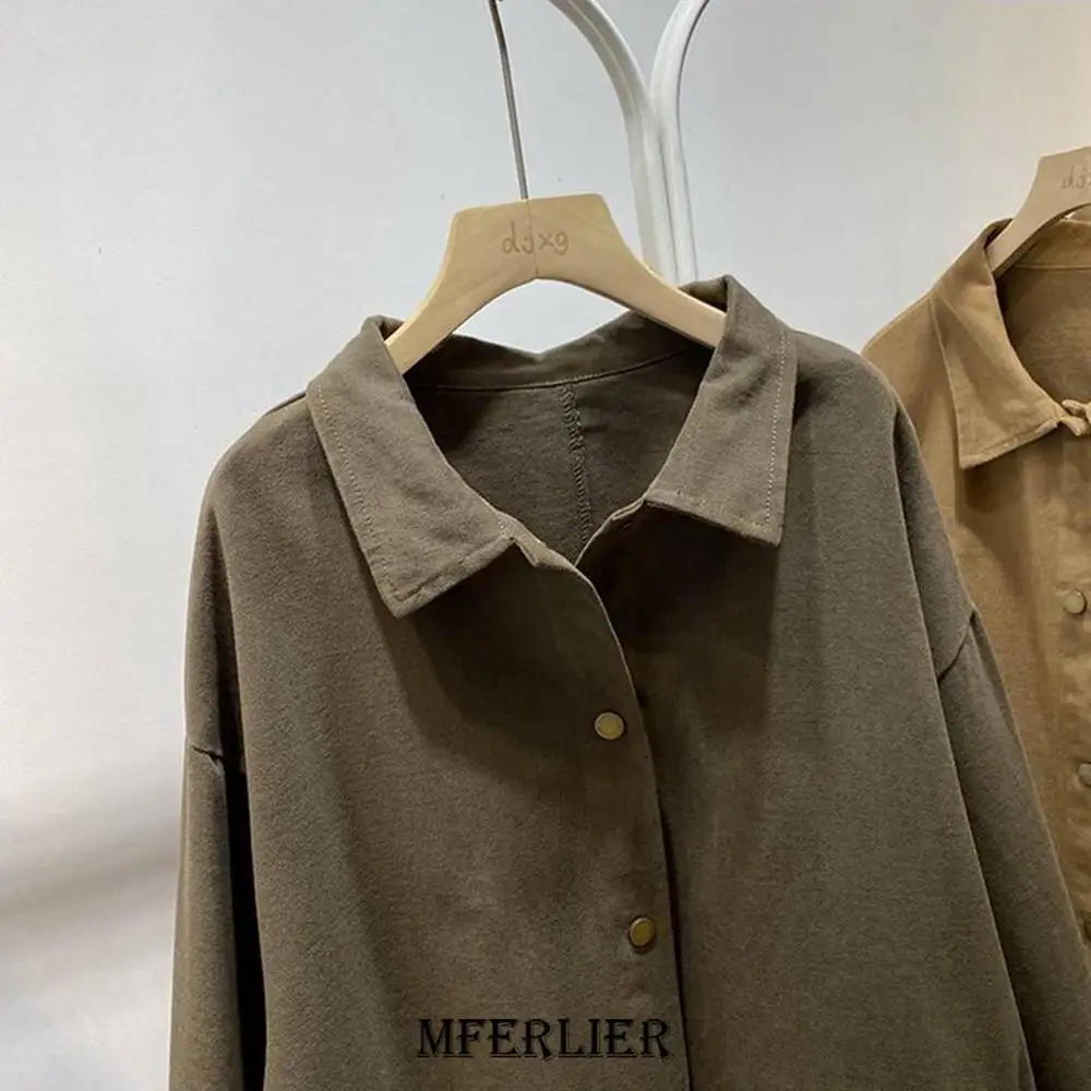 Осенний Женский Тренч размера плюс 6XL 150 кг однотонные свободные винтажные