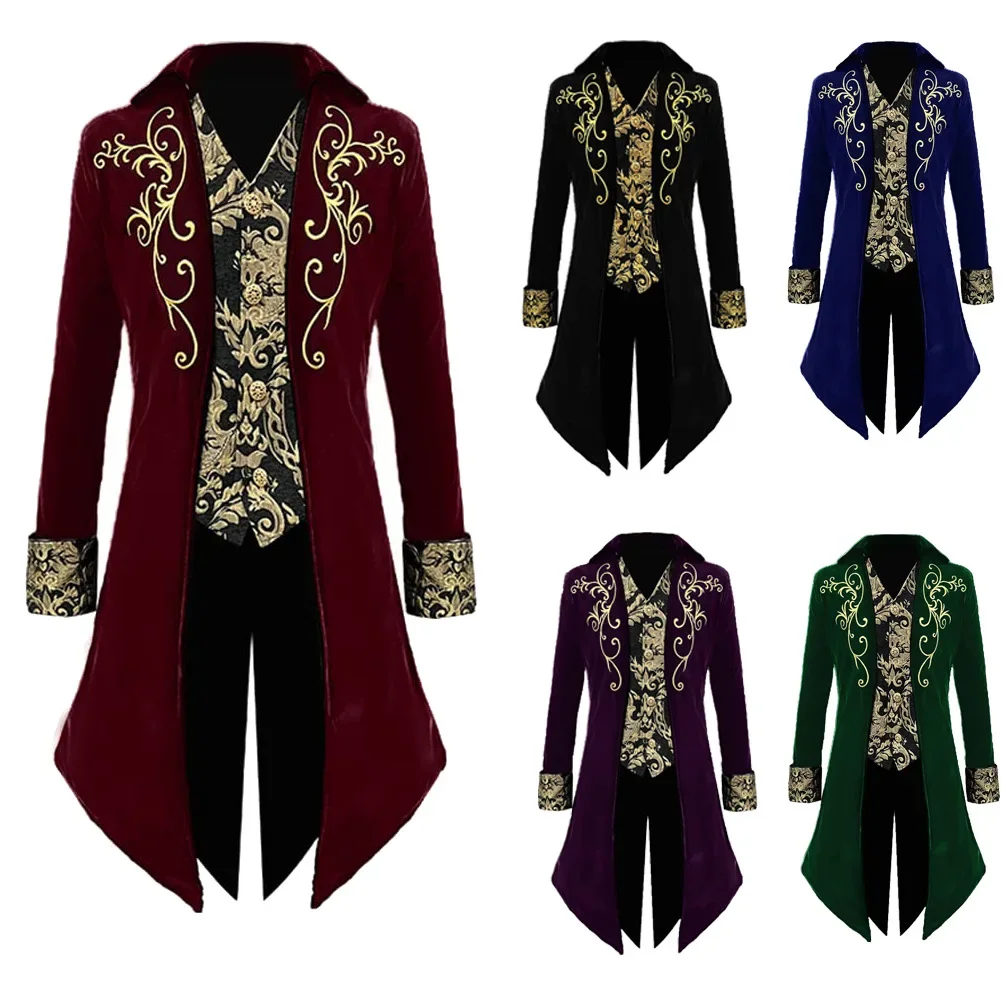 

Men's Medieval Embroidery Jacket Steampunk Gothic Tailcoat Female Vintage Victorian Tuxedo Carnival Uniform Party Trench Coat