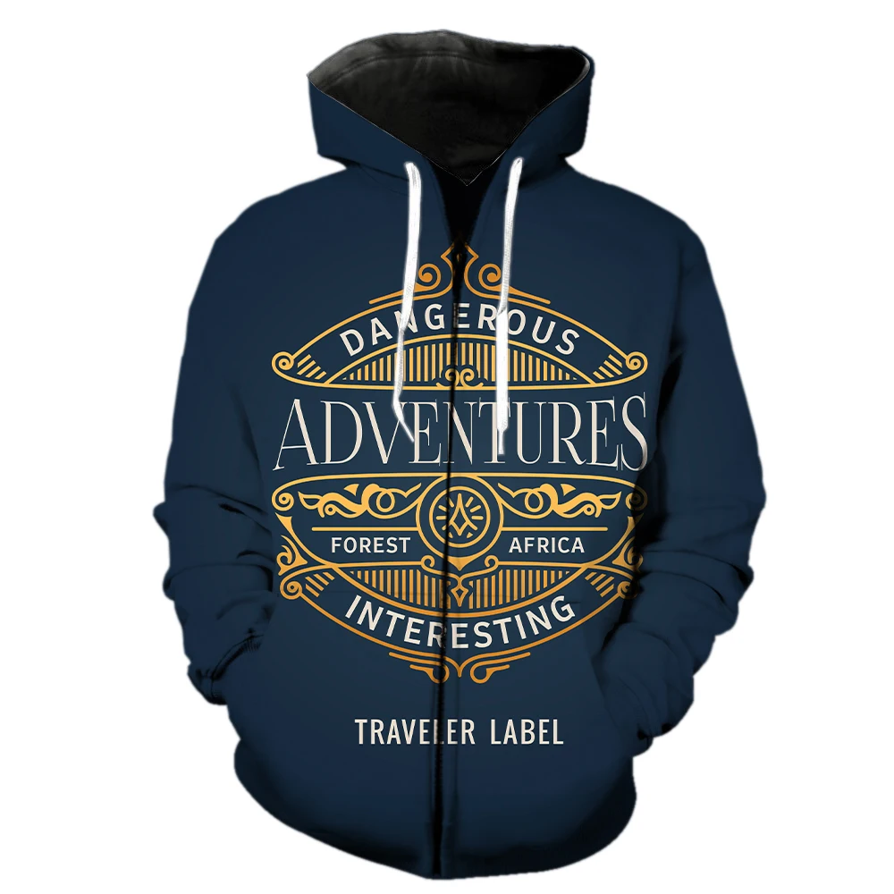 

European and American Style Label Men's Zipper Hoodie Teens Oversized Cool Streetwear Funny Hip Hop Unisex Spring Long Sleeve