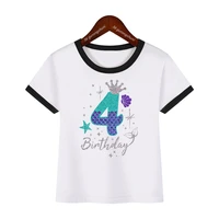3th4th5th6th birthday gift for girls tshirt mermaid princess crown t shirt harajuku kawaii kids clothes summer tops tee