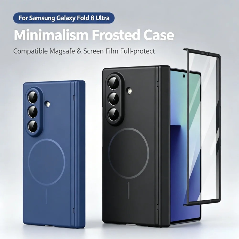 Фото Роскошный матовый чехол для телефона Samsung Galaxy Z Fold 8 Ultra 7 6 5 4 с защитной пленкой для экрана и шарнира Magsafe, полностью защитный чехол №1