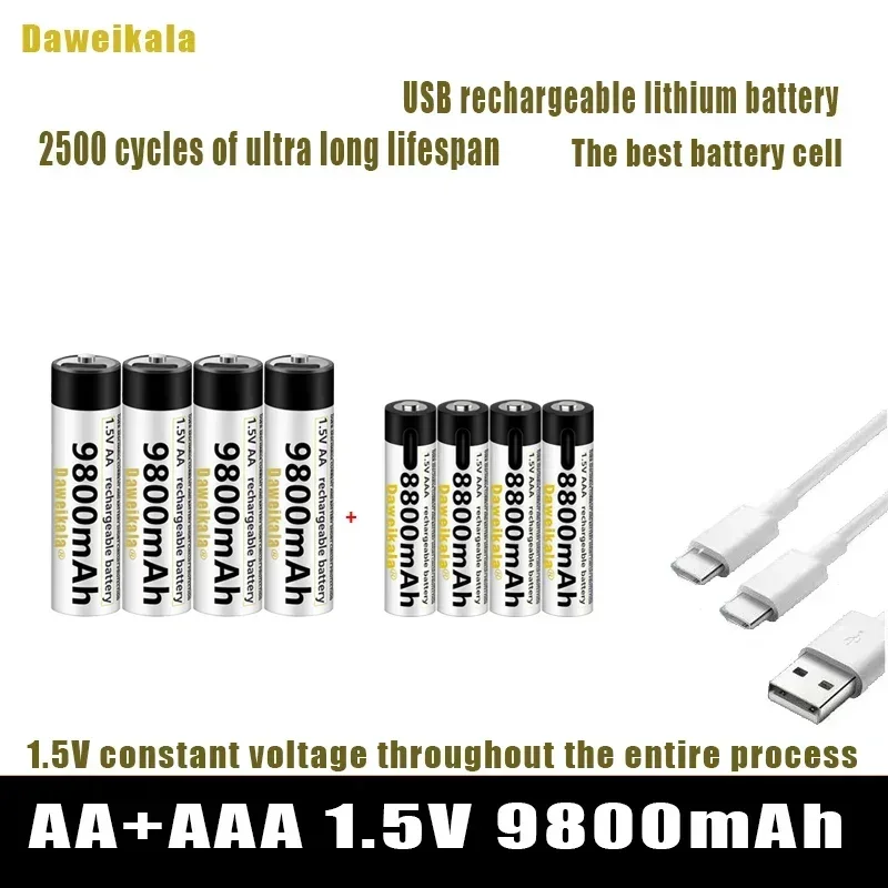 1 5 В AA + AAA USB аккумуляторная батарея 9800 мАч/AAA 8800 мАч литий-ионные батареи для