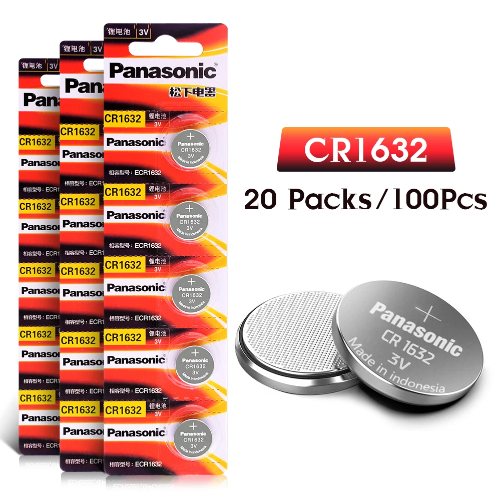 

PANASONIC 100Pcs Battery CR1632 DL1632 LM1632 3V Coin Cells For Car Remote Key Watch Toy Lithium Button Batteries Single Use