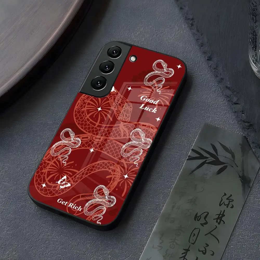 2025 Year of the Snake Phone Case Glass for Samsung Galaxy S25Ultra S25 S24 S21 S22 S23 S20 Ultra Fe Plus Note20Ultra Cover