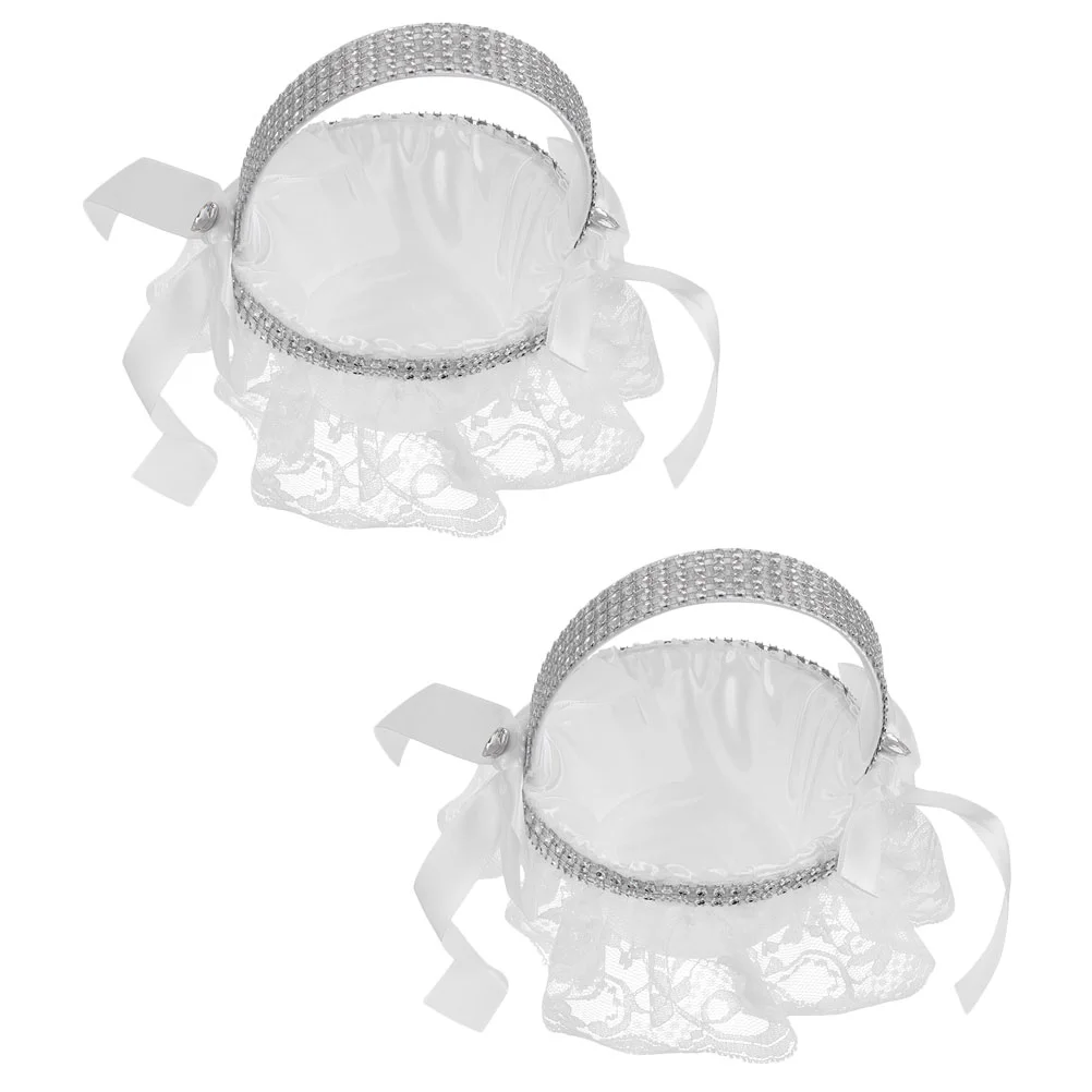 

Basket Flower Girl Wedding Basketswhite Weddings Storage Setpillow Gift Satin Mini Lace Table Centerpiece Modern Petal Vintage