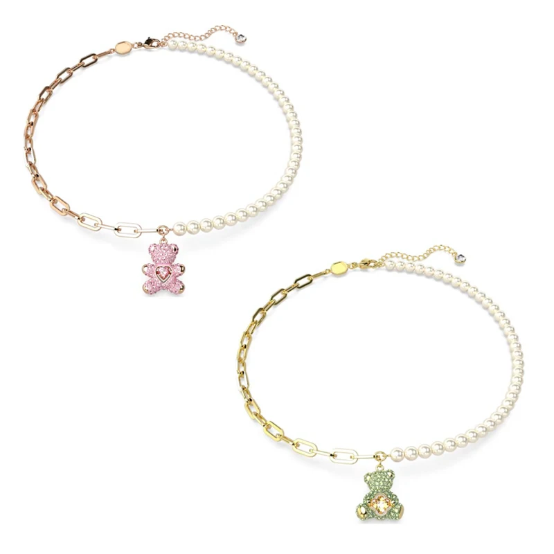 

Женское украшение ожерелье Мишка Тедди милое Элегантное ожерелье из розового золота с кристаллами и жемчугом