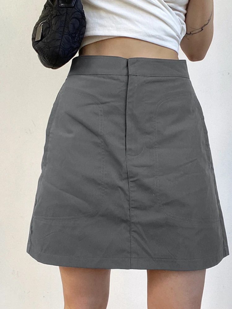 

Sunny Y.j. Y2k Grey A-Line Skirts High Waisted Retro Cargo Mini Skirts Women Grunge Korean Streetwear Outfits Summer Bottom Chic