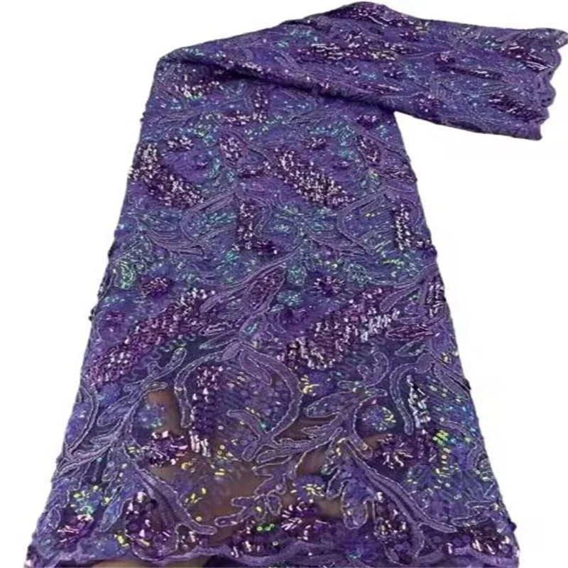 

Африканская фиолетовая кружевная ткань, новый дизайн, швейцарская сетчатая кружевная ткань с блестками, тюль, сетчатая Кружевная Ткань 5 ярдов для нигерийского свадебного вечернего платья