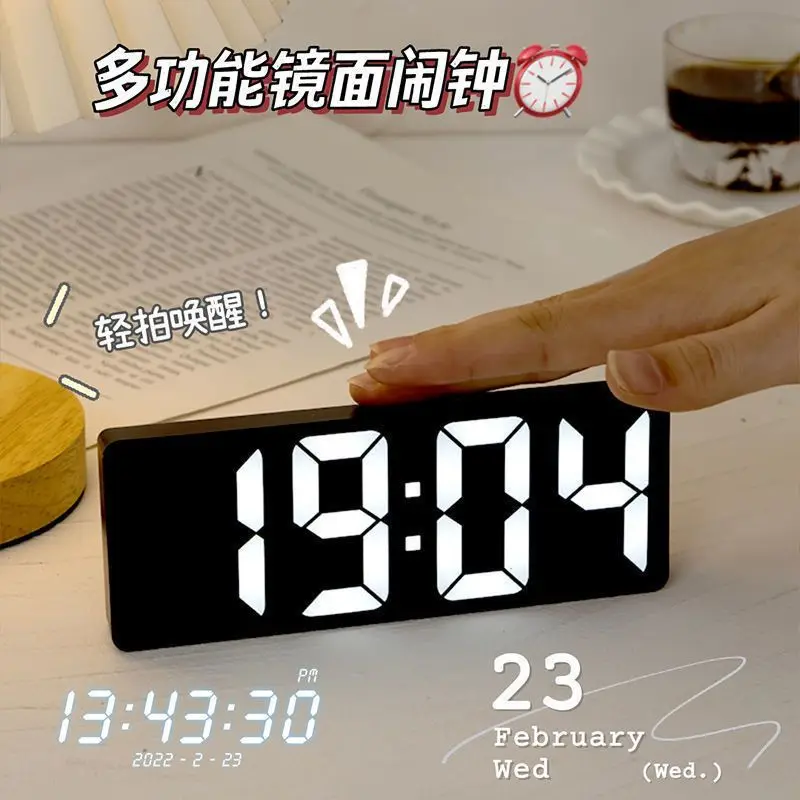 

LED Acrylic Mirror Table Clock Digital Alarm Snooze Display Time Temperature Calendar Desktop Electronic Table Clocks Home Decor