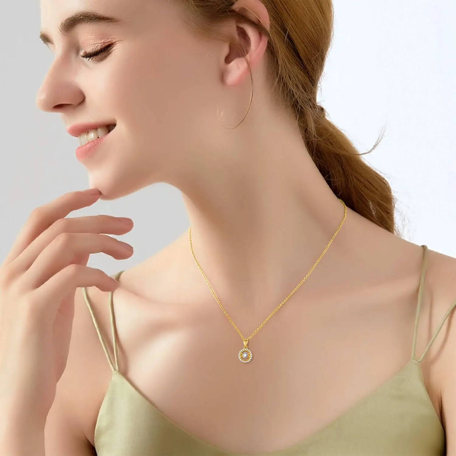 Ожерелье YFN из настоящего золота 18 карат с ореолом для женщин подвеска желтого