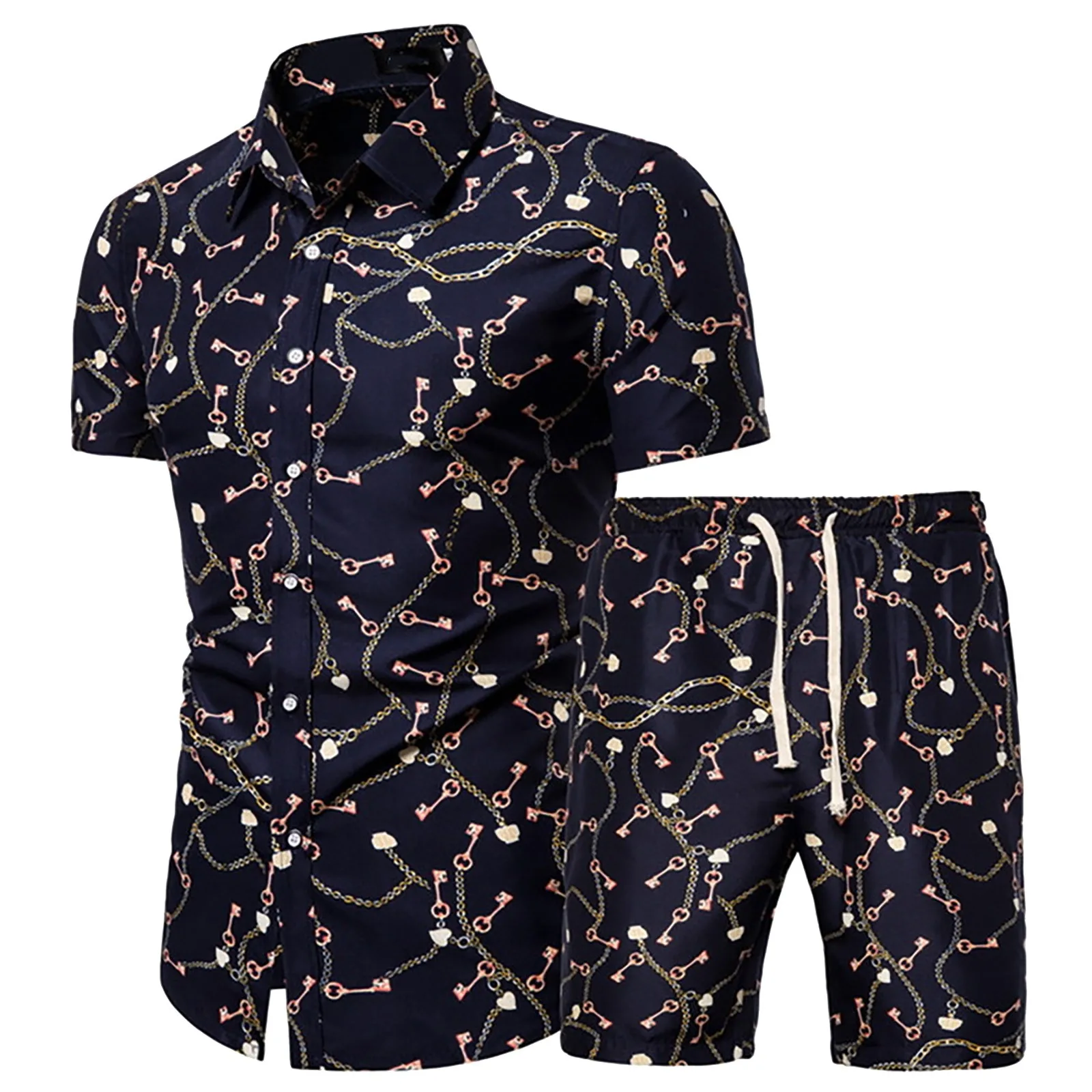 

Men's Hawaiian Printed Set Casual Streetwear Button Down Short Sleeve Shirt&beach Shorts Set For Men 2022 Summer Two-piece