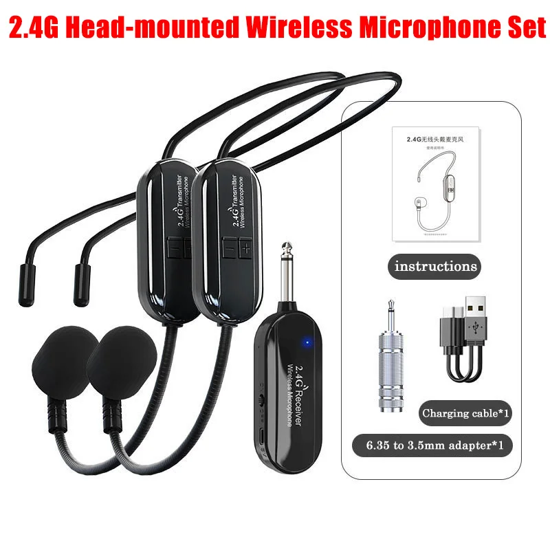 

2.4G Head-mounted Wireless Lavalier Microphone Set Transmitter with Receiver for Amplifier Voice Speaker Teaching Tour Guide