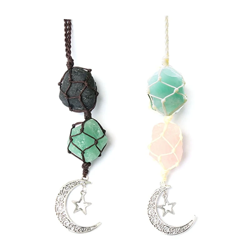 Цельный автомобильный кулон со звездой и луной камень кристалл чакра кварцевая