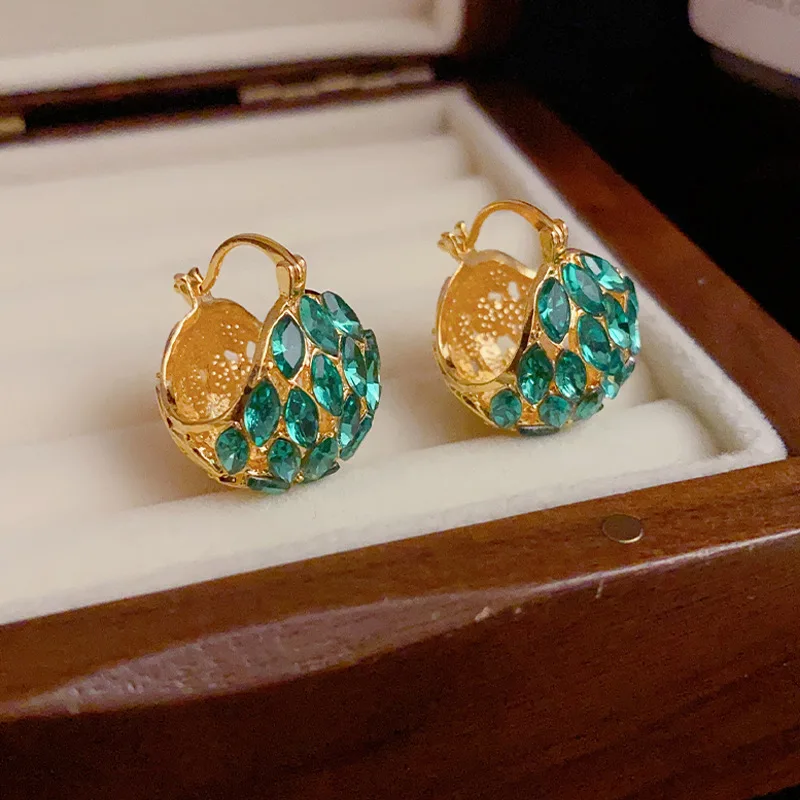 

Vintage Green Zircon Geometric Hoop Earrings For Women Korean Copper 14K Gold Plated Designer Earring Original Jewelry 2023 New