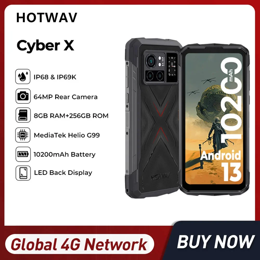 

HOTWAV Cyber X Watwerproof Rugged Smartphones Octa Core 8GB+256GB 6.78Inch Android 13 Mobile Phone 10200mAh 108MP Global Version