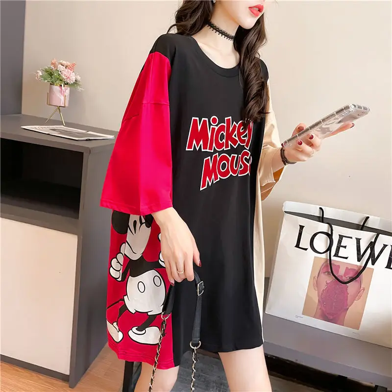 

Disney Mickey Color Matching Short-Sleeved T-shirt Womens Summer New Korean Style Loose Half-Sleeve Top Ins Fashion