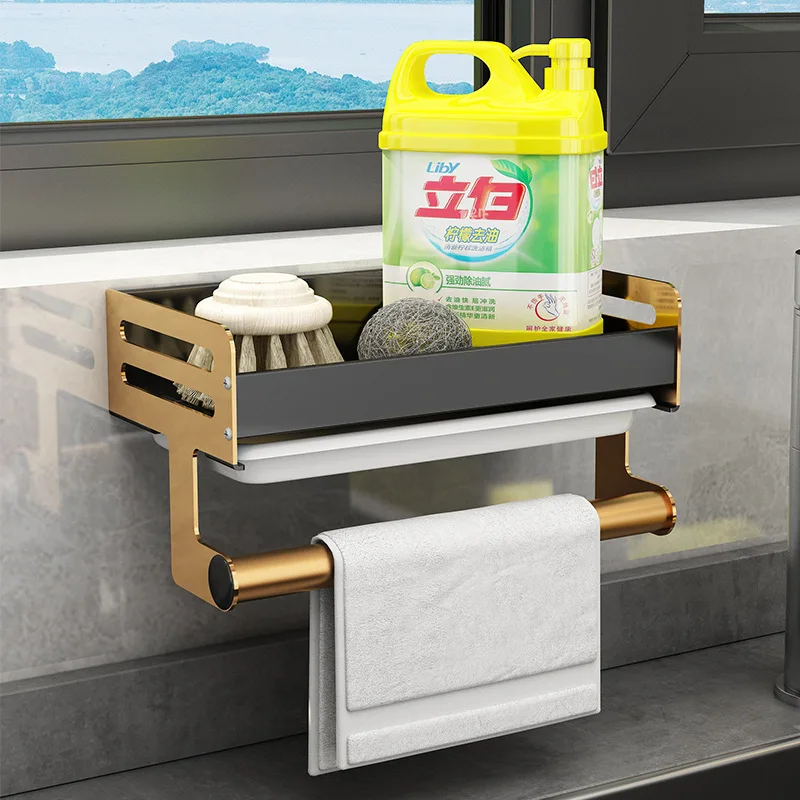 

Kitchen Sponge Holder Wall-Mounted Sink Holder Sponge Soap Brush Dish Dishcloth Towel Shelf Bathroom Organizer Storage Rack