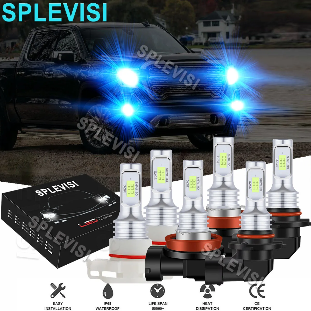 

LED Ice Blue Headlight Hi /Low Beam/ Fog Lights For Chevy Silverado 2500 3500 HD 2007-2019 Colorado 2015-2019 Avalanche 07-2013