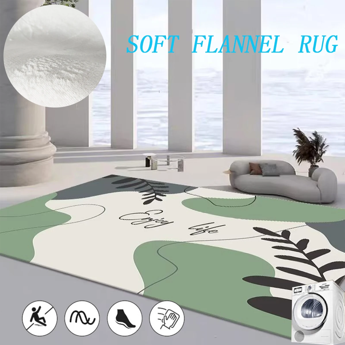 

Rectangular Flannel Carpets for Living Room Nordic Minimalist Style Rugs for Bedroom Non-slip Cloakroom Mat Washable Lounge Rug