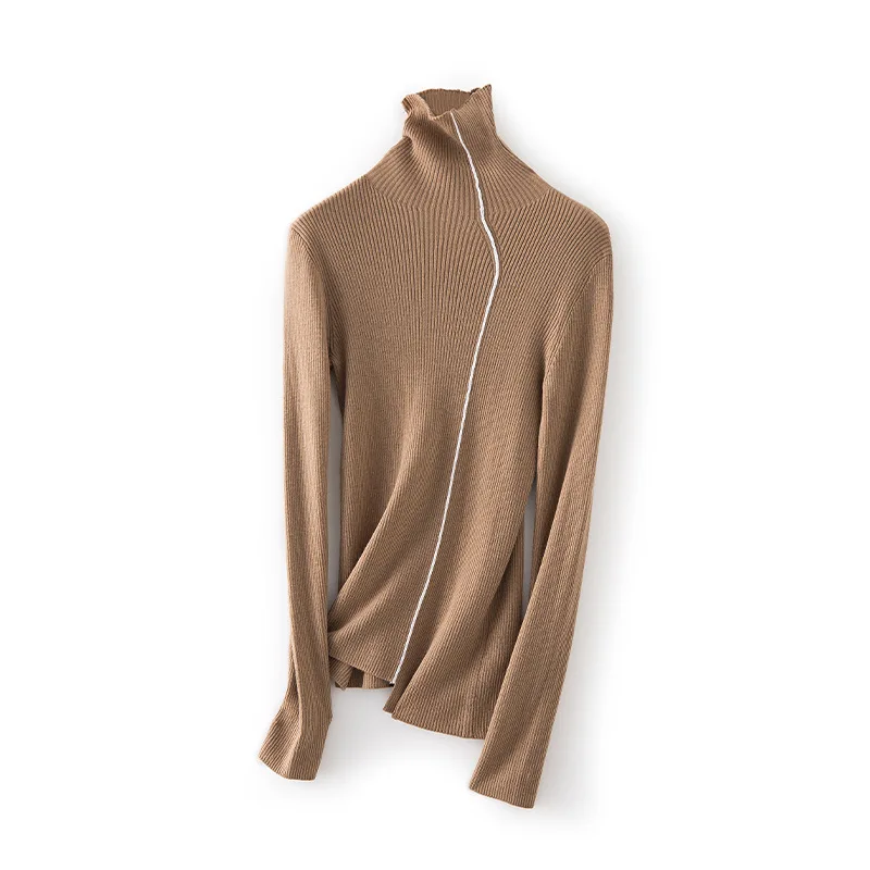 

Осенне-зимняя водолазка, контрастный женский свитер, облегающие базовые пуловеры с длинным рукавом, топы