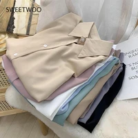 chiffon blouse womens white longsleeve tops spring 2022 korean fashion shirt solid color niche loose shirt women tide