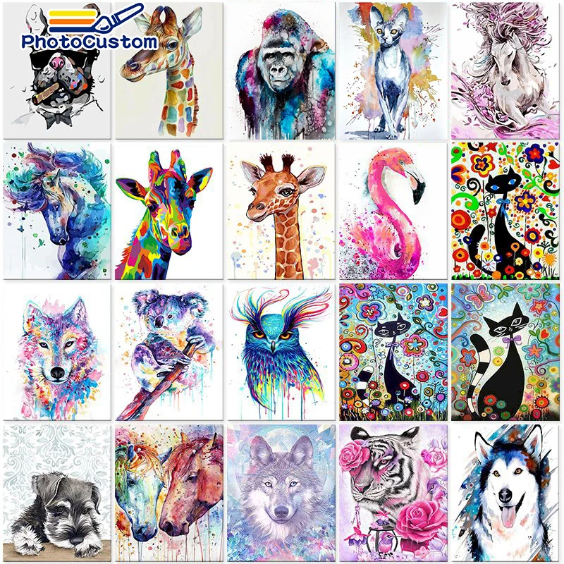 

PhotoCustom 60x75cm Painting by numbers Handpainted Number painting Animals DIY Paint by numbers Adults crafts Home decor