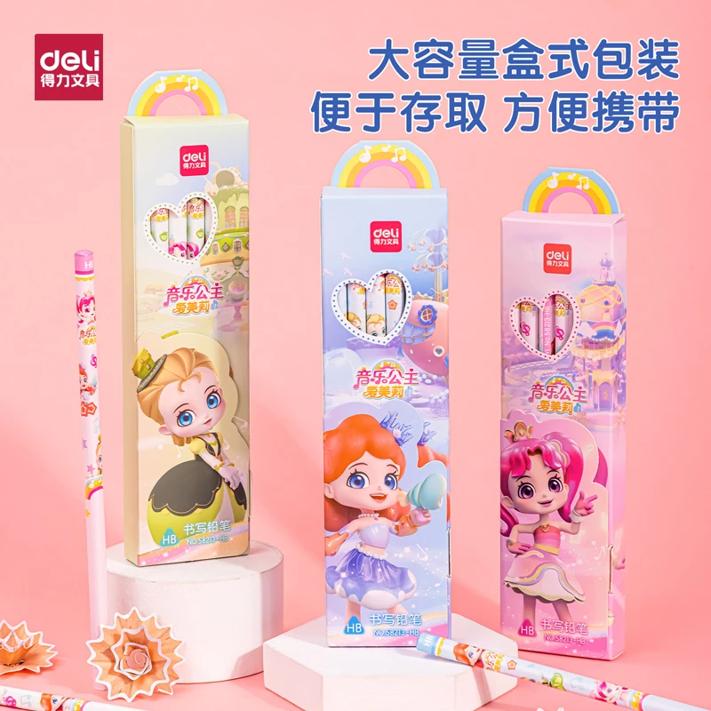 Карандаш из дерева Kawaii в стиле принцессы с треугольной основой, гладкий графит HB 2B для детей начальных классов, набор из 12 штук.