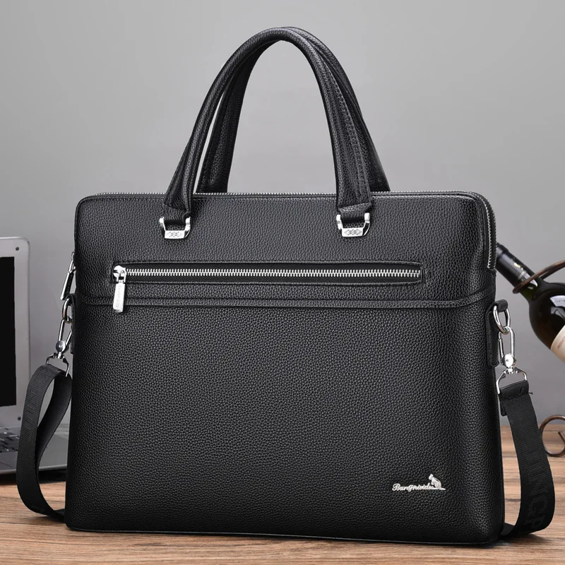 Brand Briefcase Men's Business Bag Pu Tote Bag Men's Shoulder Bag Laptop Folder ForA4 File Designer Handbag Travel Messenger Bag