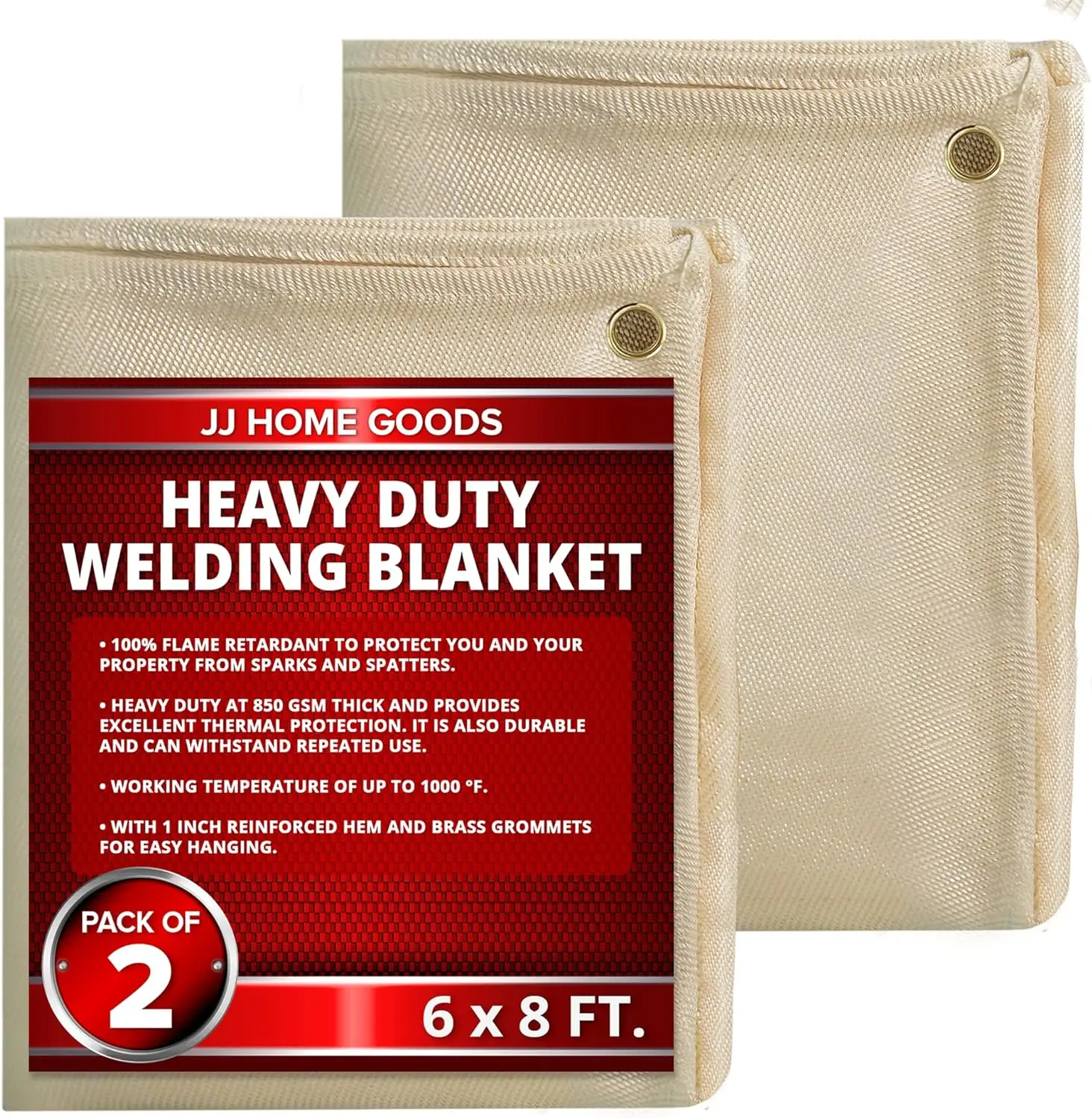 

Одеяло для сварки по уходу-850 г/м2, 6 футов x 8 футов [в упаковке 2], сверхпрочные сварочные одеяла, огнестойкие с латунными втулками, Стекловолоконный Weldin