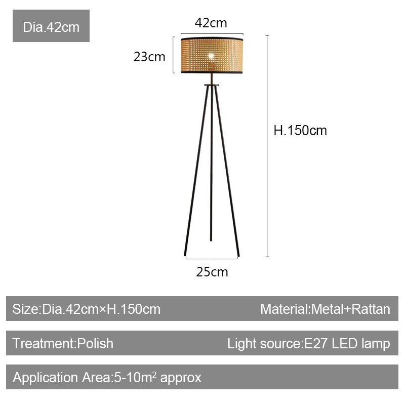 Дания Дизайнер Минимализм Торшер ручной работы с плетеным абажуром из ротанга