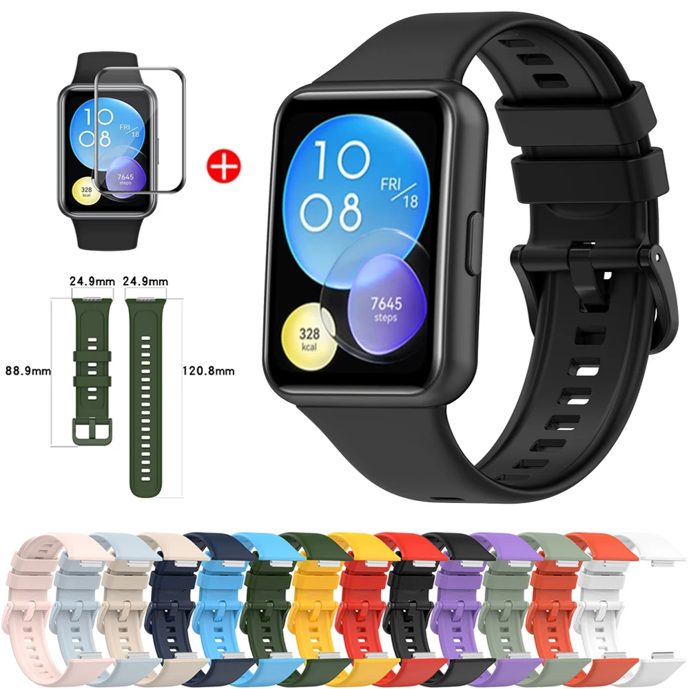 

Силиконовый ремешок для часов и защитные пленки для Huawei Watch Fit 2/ Fit2 active, сменный ремешок для спортивного браслета, ремешок для часов