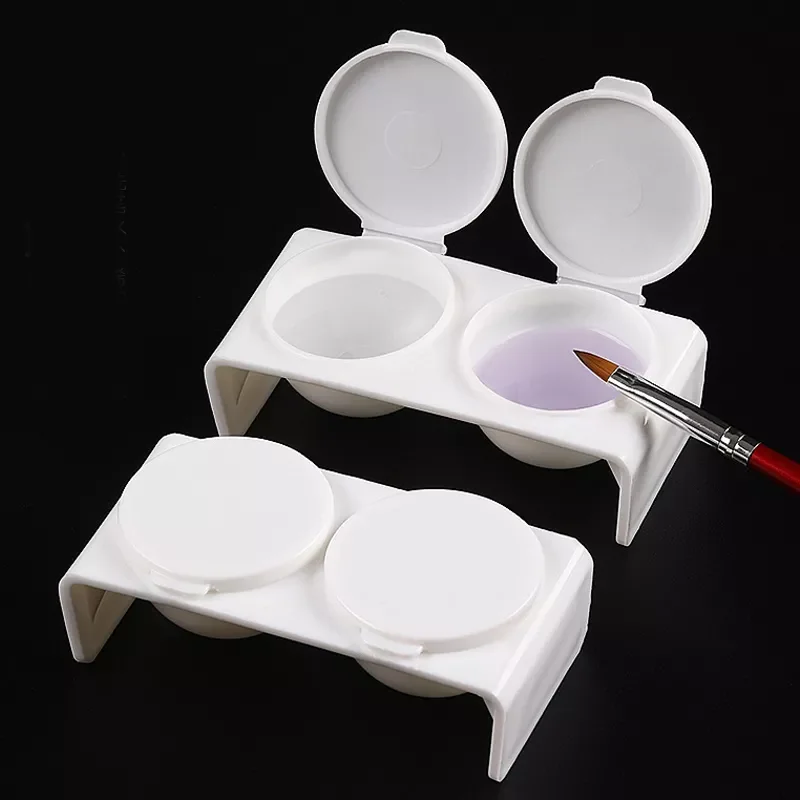 

2Pcs White Acrylic Liquid Dappen Dish Twin Cup Nail Art Pigment Holder for Monomer Nail Brushes Washing Container Manicure Tool