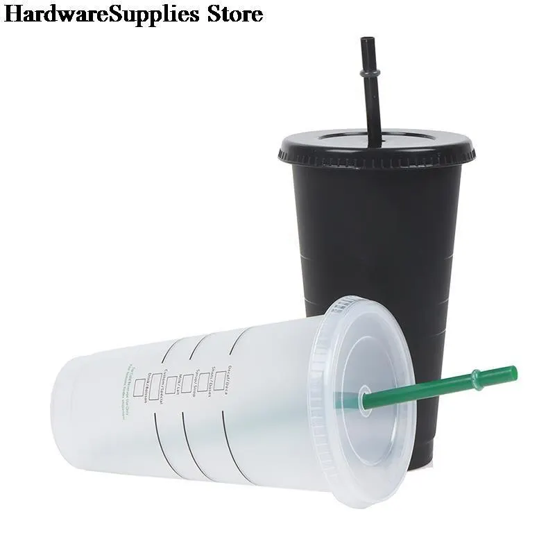 

Креативная меняющая цвет чашка 710 мл, Пластиковые Портативные соломенные кружки, многоразовый стакан, матовая бутылка для кофе, чашка с крыш...