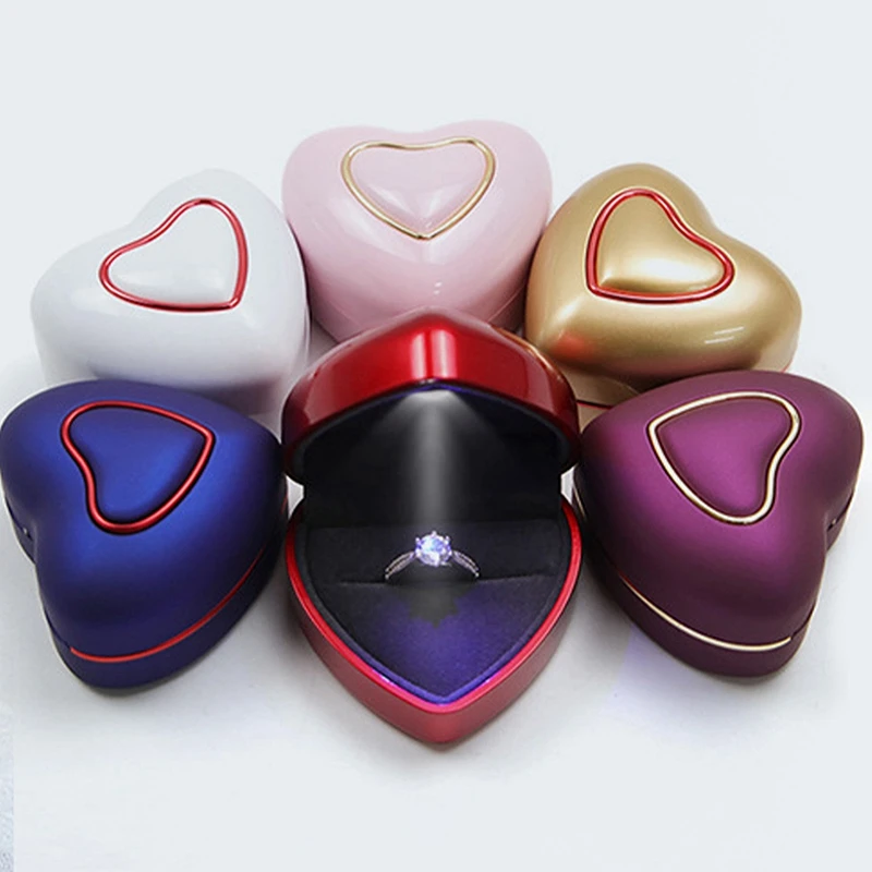 

Светодиодный катулка для ювелирных изделий, коробка со светодиодной подсветкой в форме сердца для помолвки, обручального кольца, Подарок н...