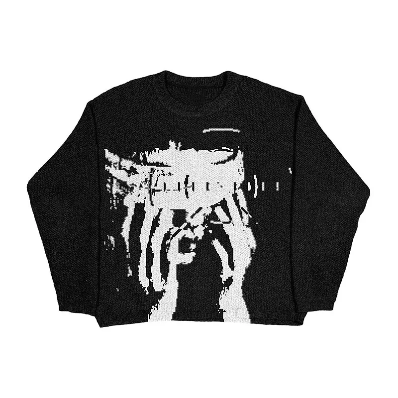 

Street Trend European and American Sweater New Couple Outfit Portrait Jacquard Knitted Sweater Pullover streetwear hoodie