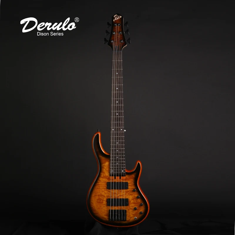 

Derulo Electric Bass Guitar OEM Custom 6 Strings Custom Bass 5Pice Canadian Maple&Ebony Neck Burl Top Custombody
