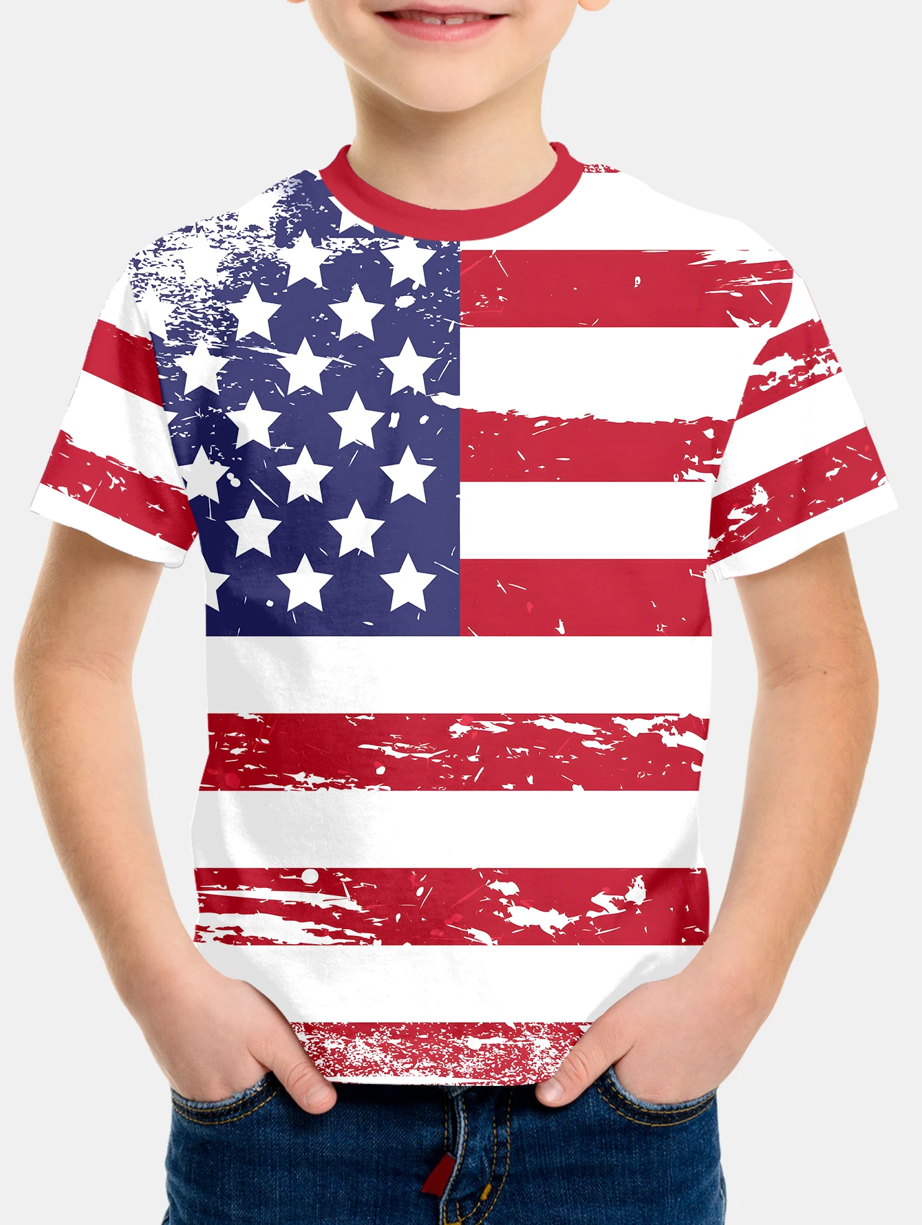 Детская одежда детская для мальчиков Флаг США футболка корейская 2024 футболки