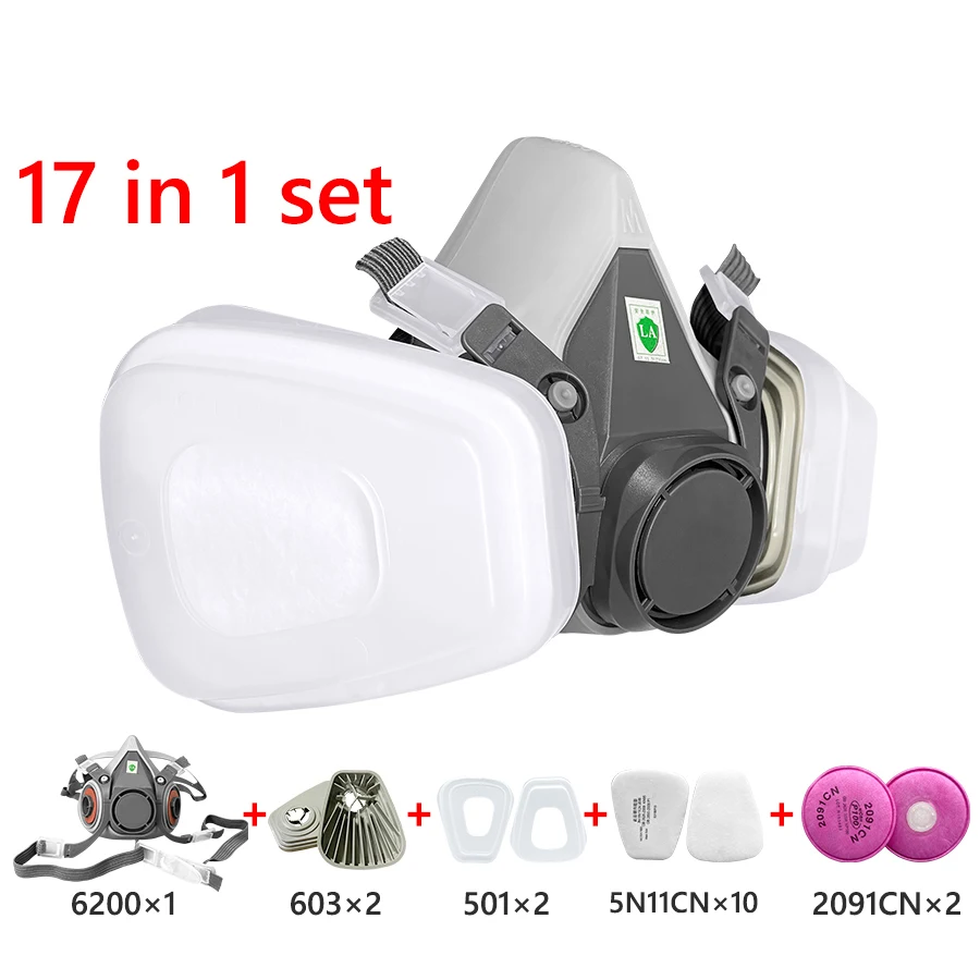 

6200 Half Gas Mask Sets Safety Chemical Particle Filter Respirator Mask Industrial Labor Paint Spray Chemical 1621 Goggles