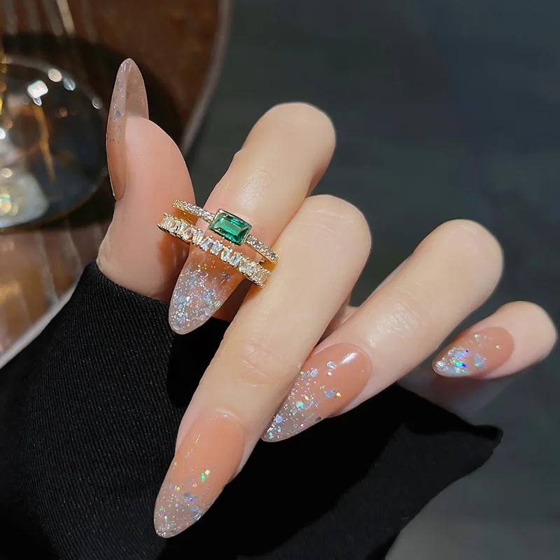 

MOWAMUA открытое зеленое кристаллическое Золотое медное регулируемое двойное роскошное свидание кольцо для женщин шикарные ювелирные аксесс...