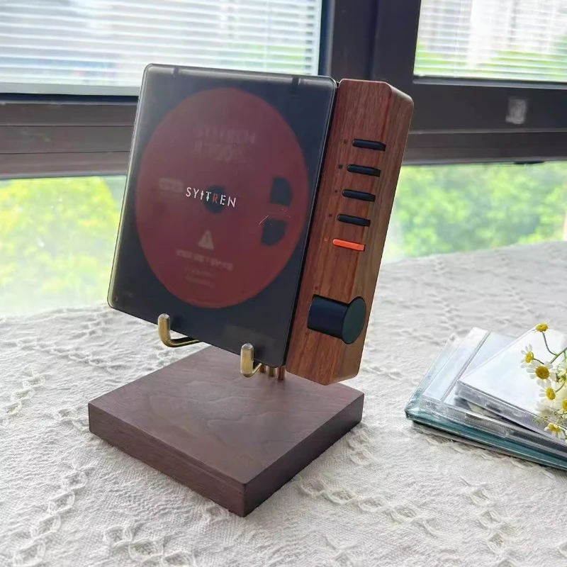 Фото Подставка для CD-плеера из массива ореха, винтажная полка для аудиосистемы, минималистичная медиаконсоль для проигрывателя №3