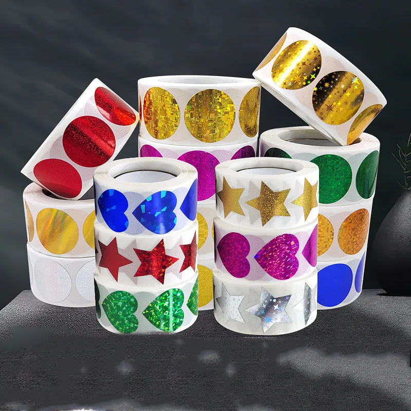 

100-500PCS Thank You Stickers for Business Laser Heart Merci Packaging Sticker Small Roll New Home Made Rolling Sticker Lables