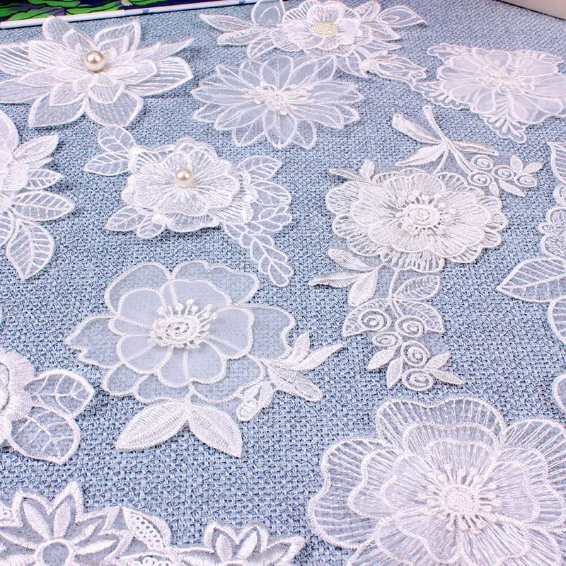 

White Lace Exquisite Embroidered Patches for Clothing Sew on Clothes Flower Applique Fabric for Sewing Wedding Decoration