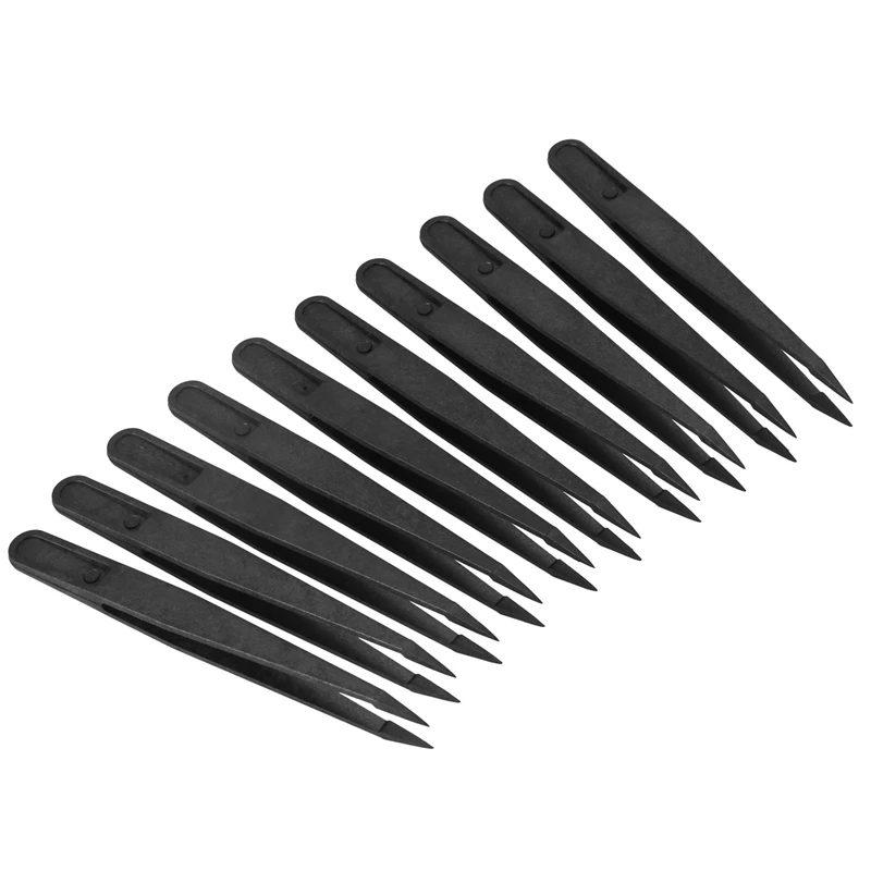 

10 Pcs Black Plastic Tip Head Anti Static Tweezer 12cm Length