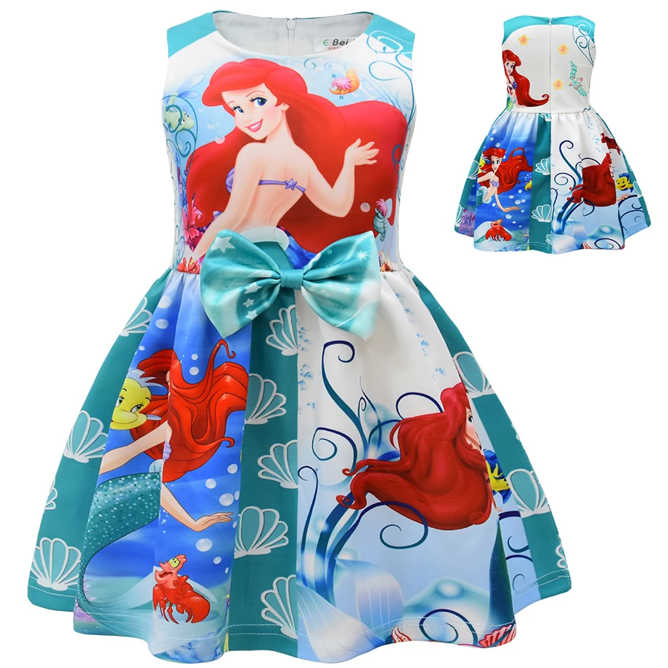 Disney Girls Princess Dress Mickey Halloween Pumpkin Sleeveless Mermaid Ariel Costume Vestido For Kids Birthday Party Prom Dress