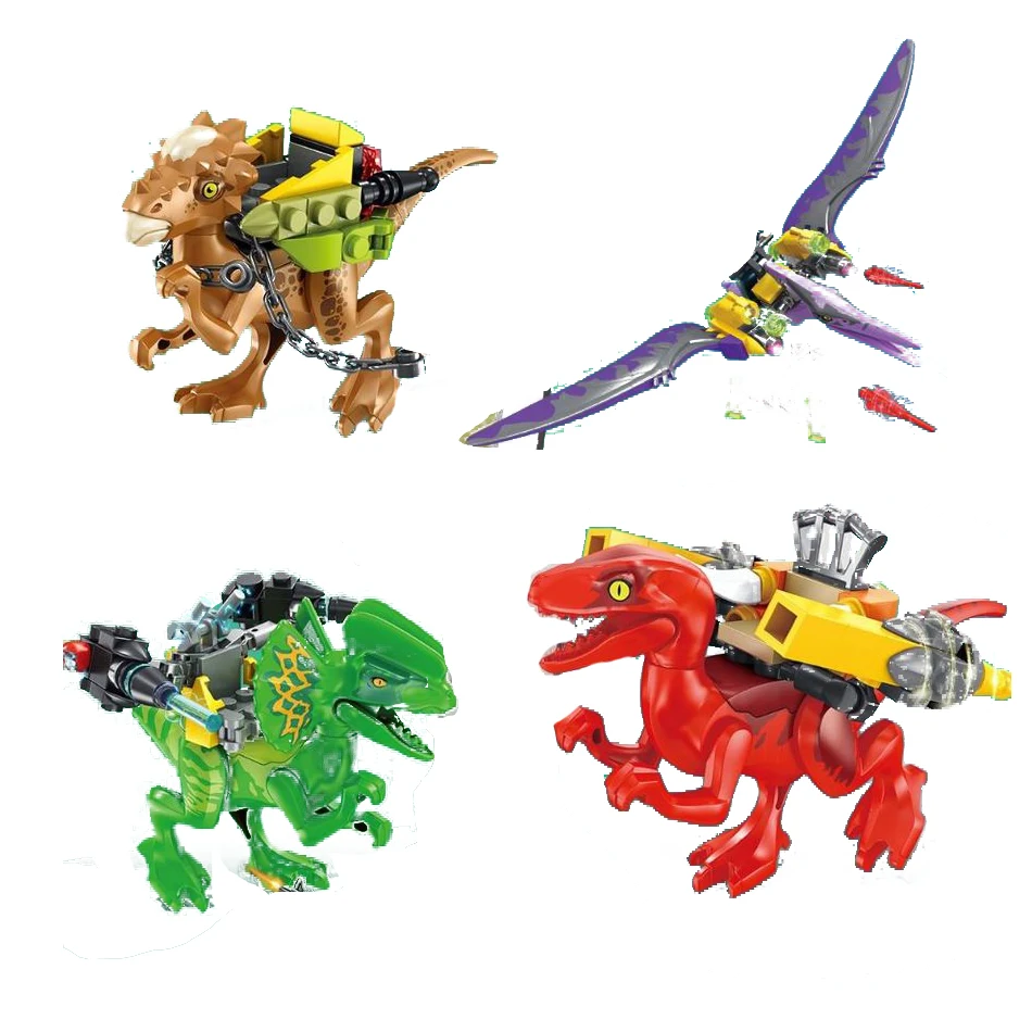 

4 Pcs/Set Jurassic Dinosaur Armor Mecha World Building Blocks Raptor Pterosaur Park City Toys For Children