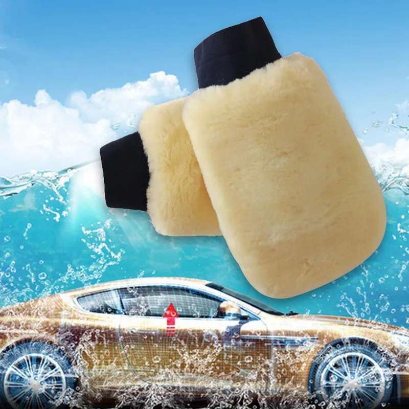 

1PC Real Sheepskin Mitt Car Soft Polishing Glove Lambswool Washing Cleaning Polish Car Cleaning Washing